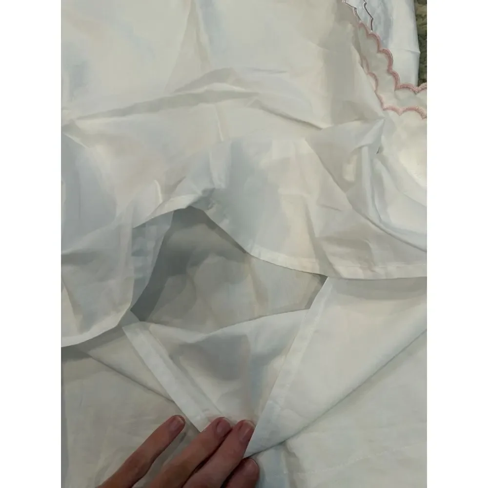 Melange Home Double Scalloped Embroidered Sham (1) White Pink Trim NEW